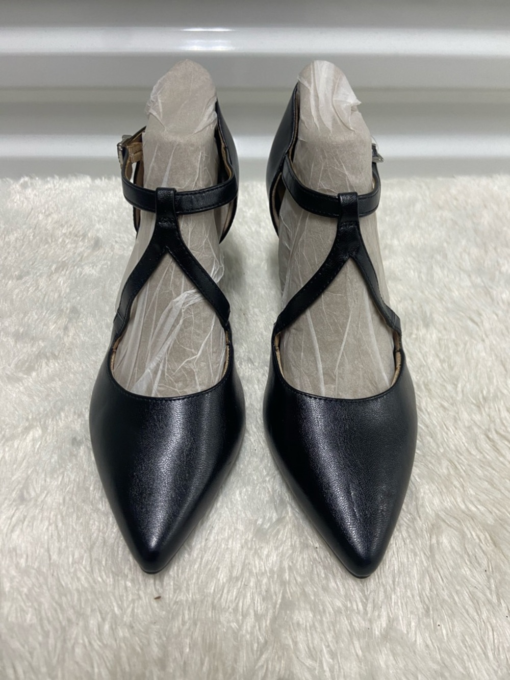Abella Black Pointed T-Strap Heels